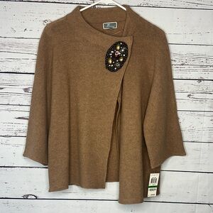 JM Collection Tan Sweater with Embellished Accent